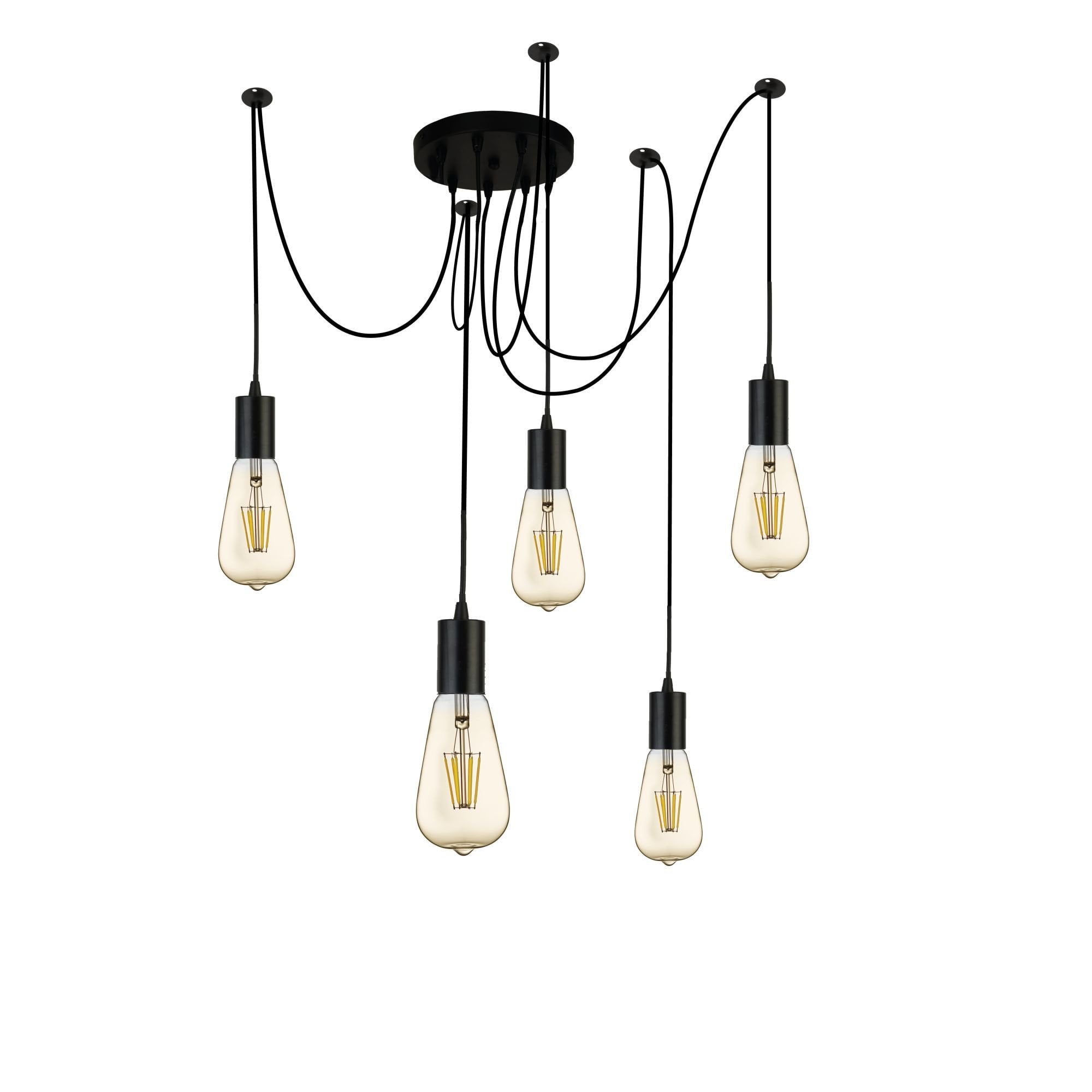 Squiggle Modern 5 Light Ceiling Pendant Light In Matt Black Finish 9665-5BK