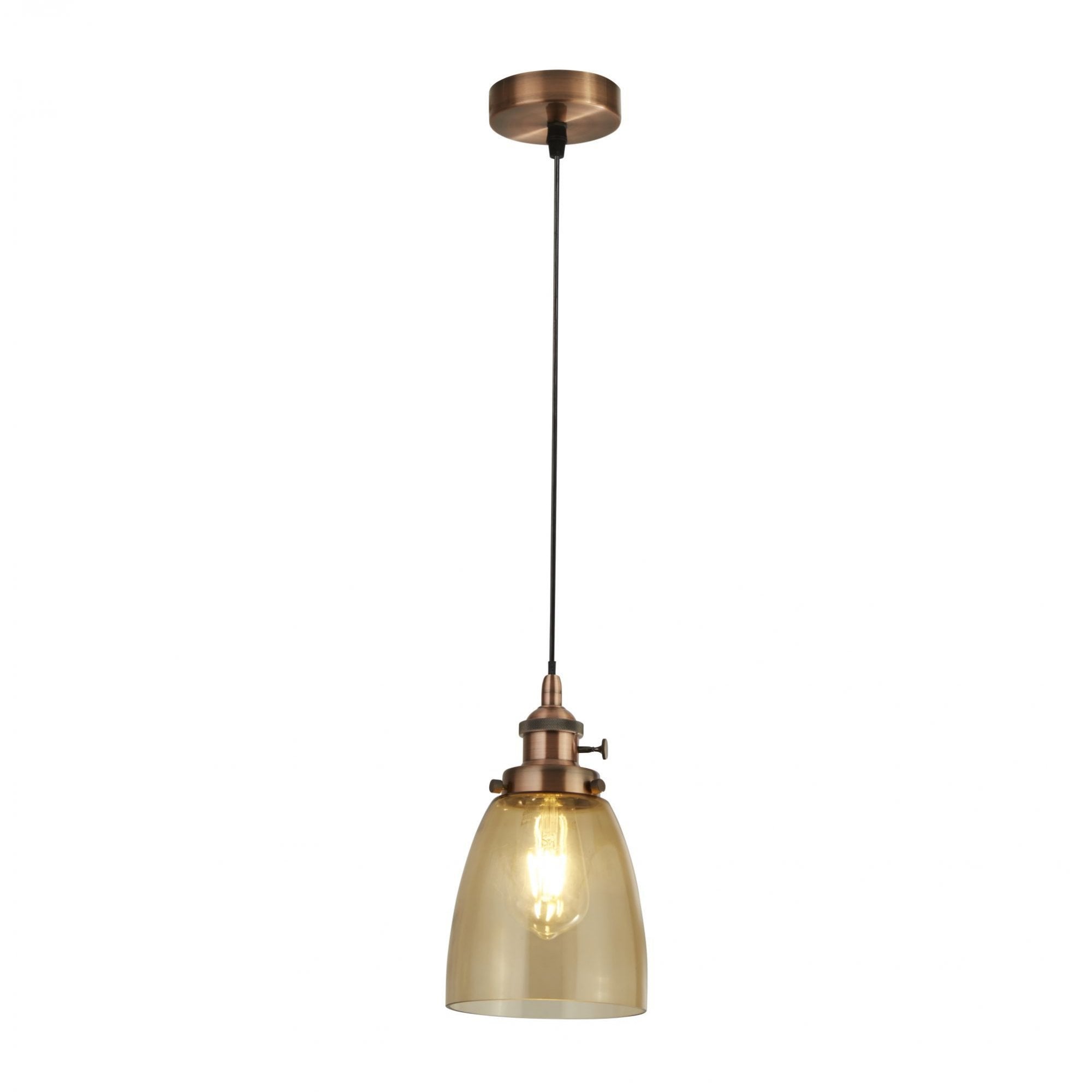 Stylish Ceiling Pendant Light In Copper Finish With Amber Glass 1921-1CU