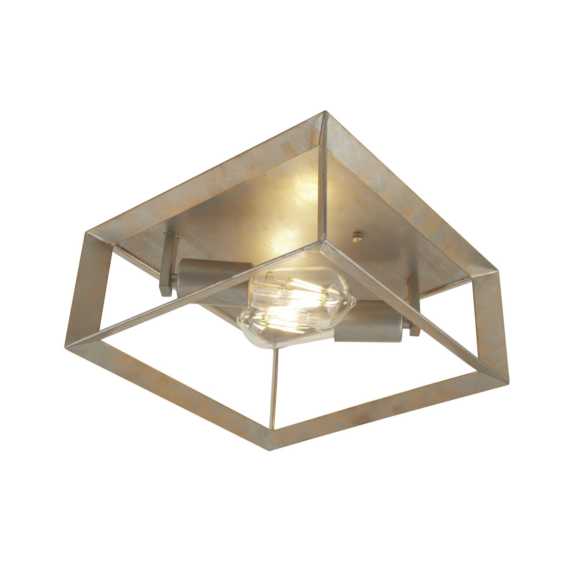 Heaton Industrial Flush Ceiling Light In Brushed Silver Finish 2412-2SI