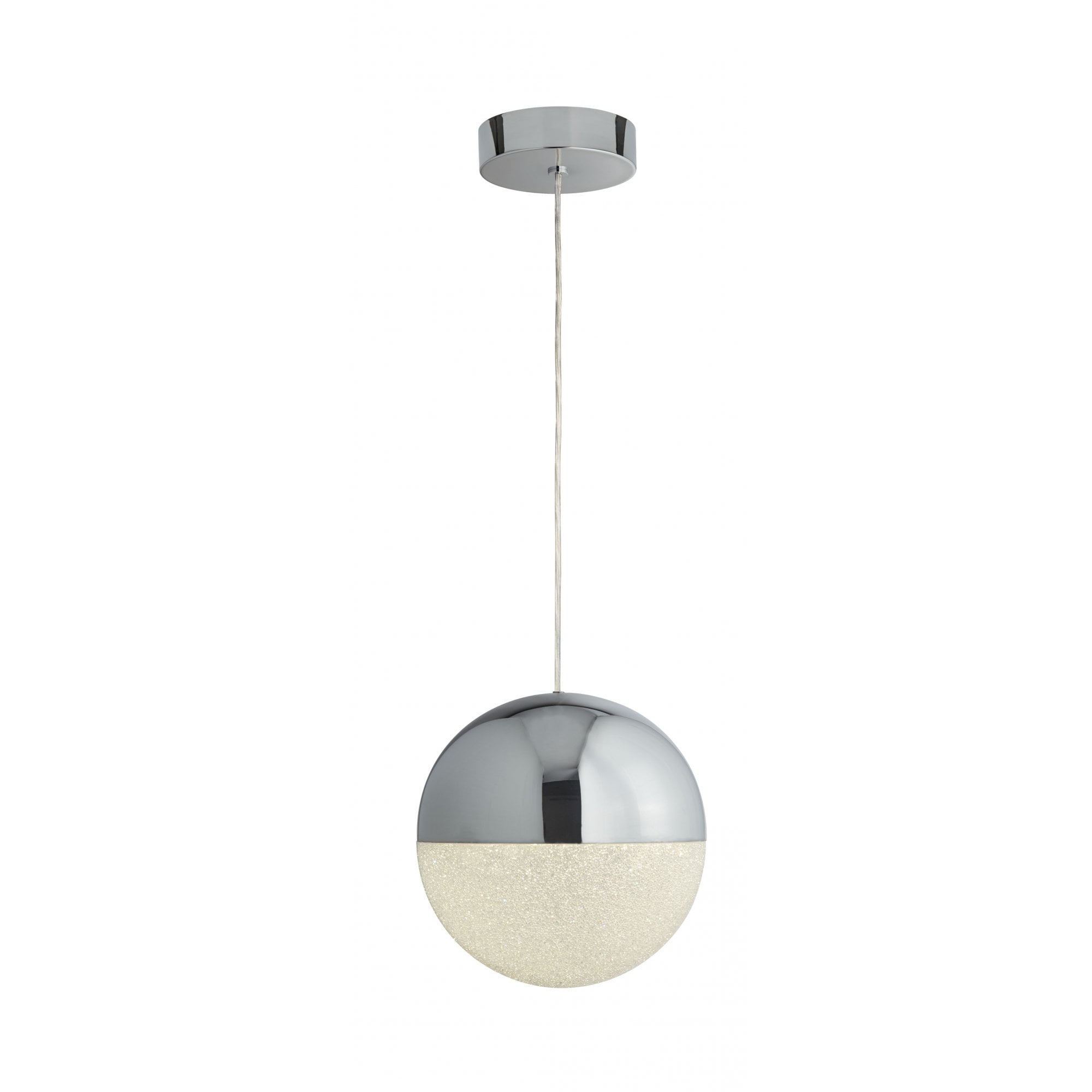 Marbles Medium LED Ceiling Pendant Light In Chrome With Crushed Ice Effect Shade 5881CC
