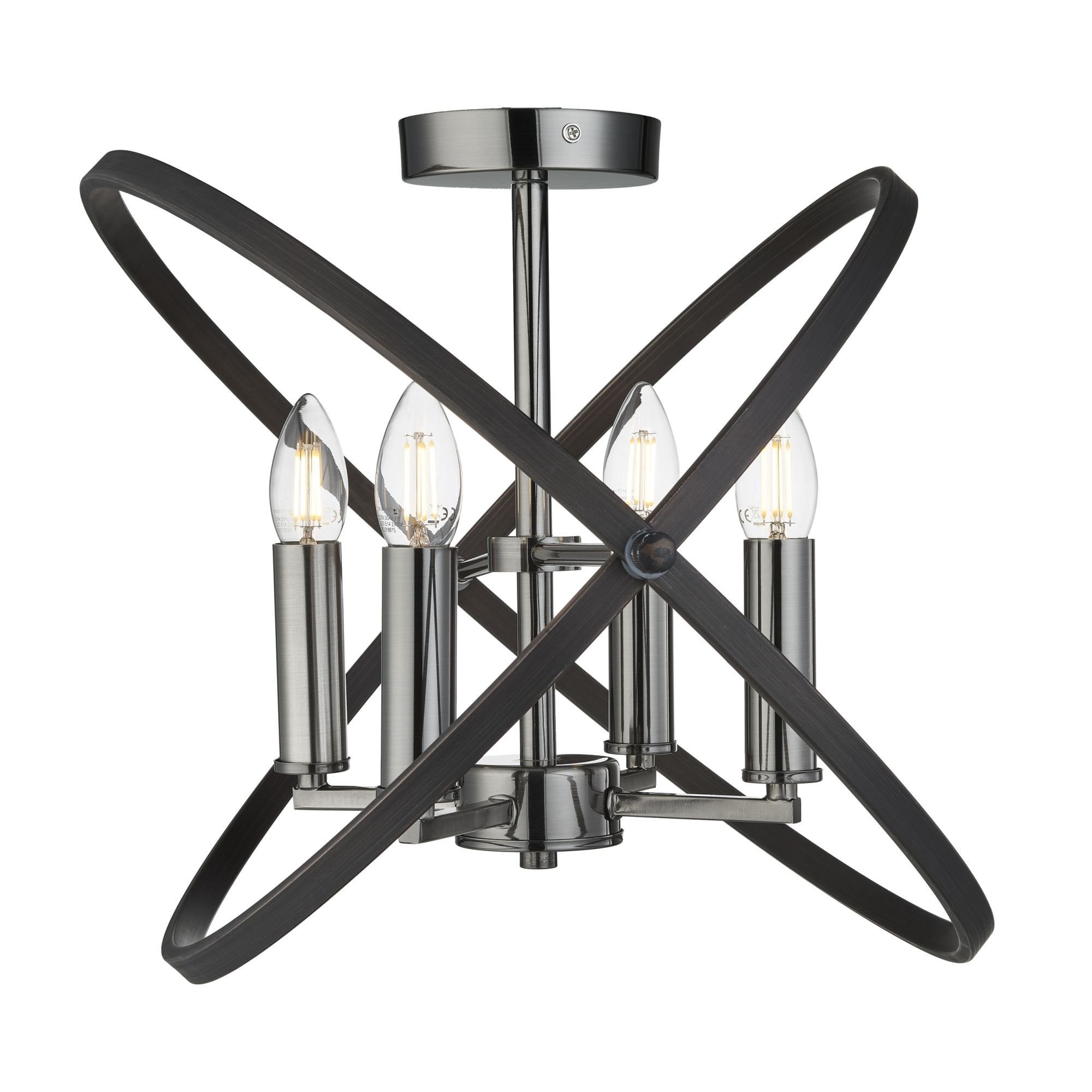 Hoopla Stylish 4 Light Semi Flush Ceiling Light In Pewter And Brown Finish 8344-4PW
