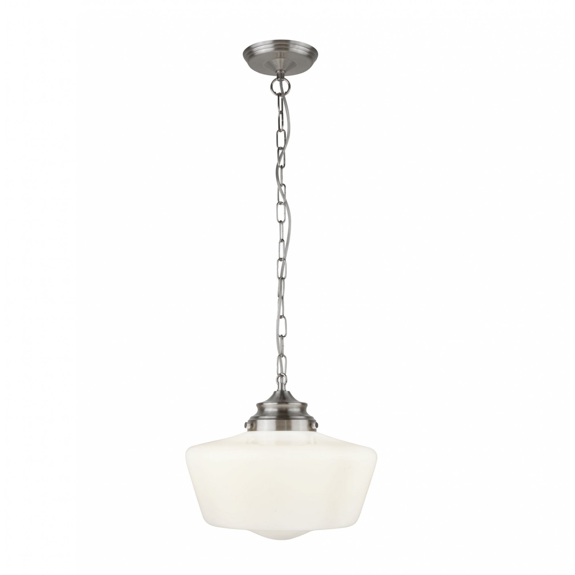 School House Single Ceiling Pendant Light In Satin Silver And Opal Glass 8071-1SS