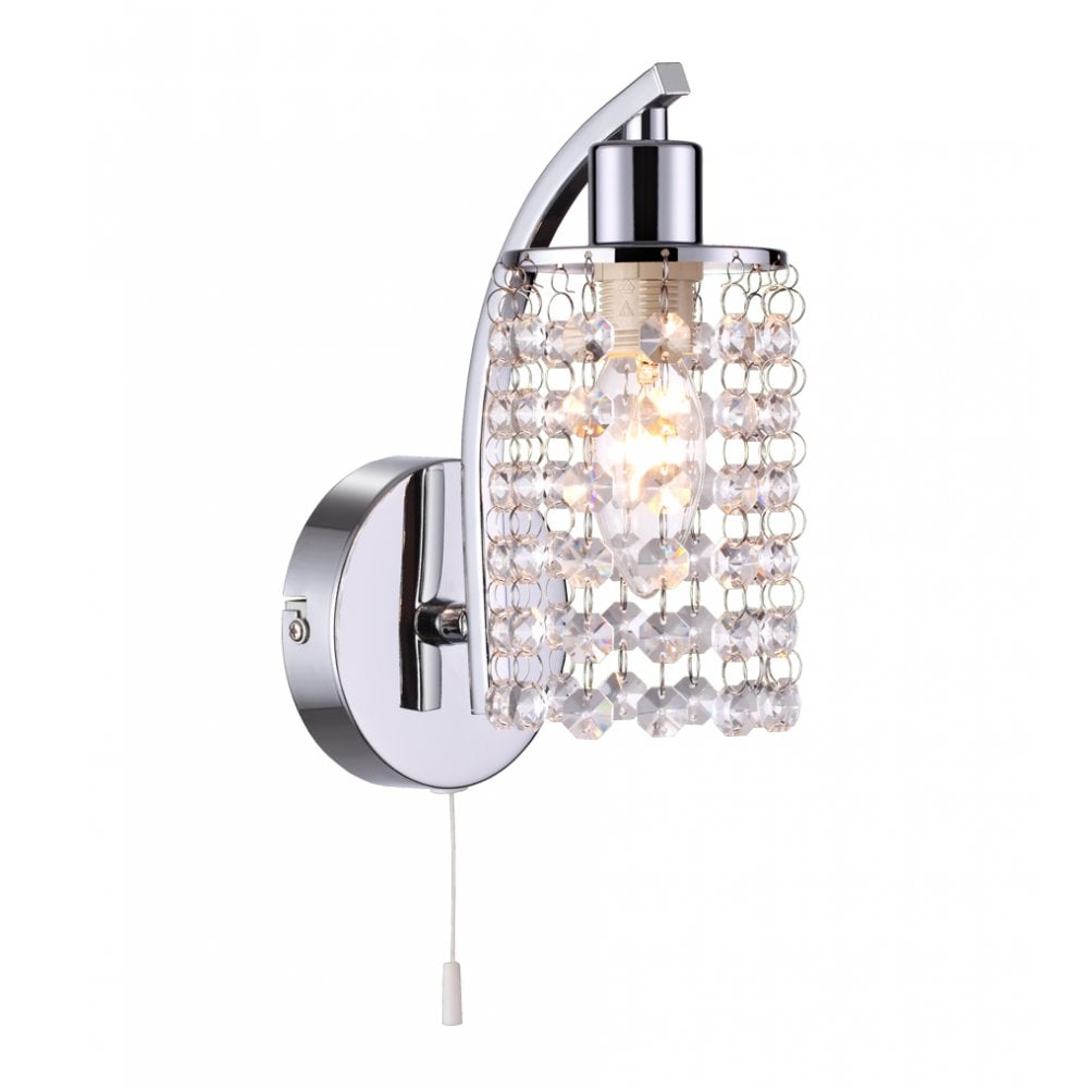 Modern 1 Light Chrome Crystal Drop Shade Wall Light