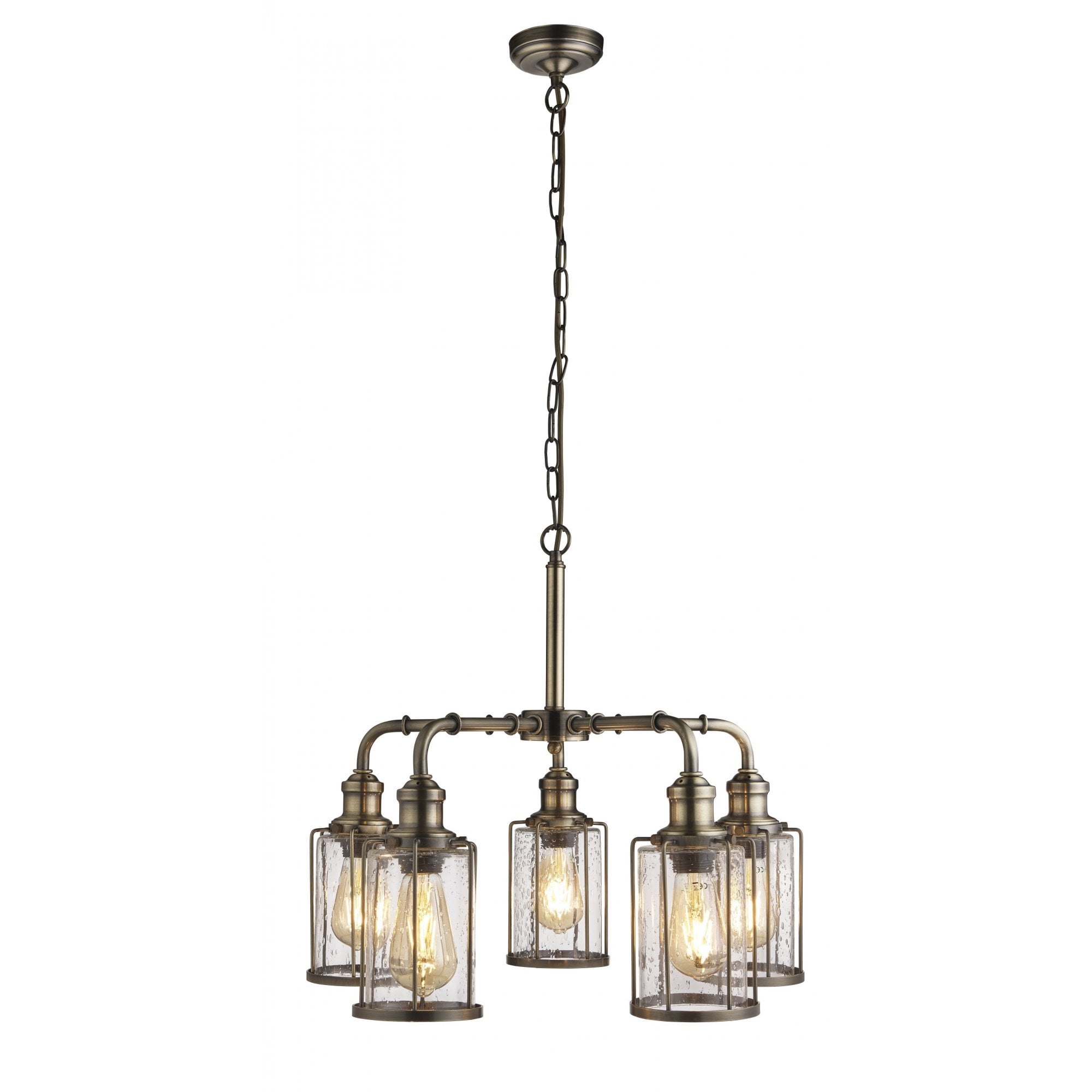 Pipes Vintage 5 Light Ceiling Pendant Light In Antique Brass Finish 1265-5AB