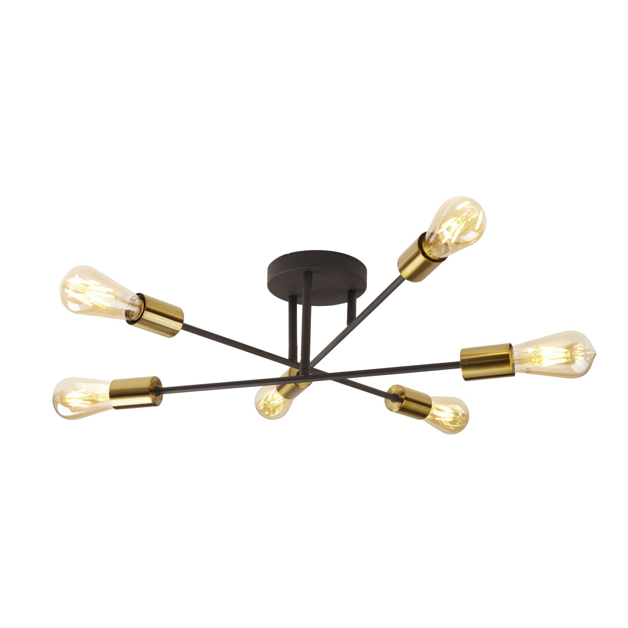 Armstrong Modern 6 Light Semi Flush Ceiling Light In Black And Brass Finish 8046-6BK