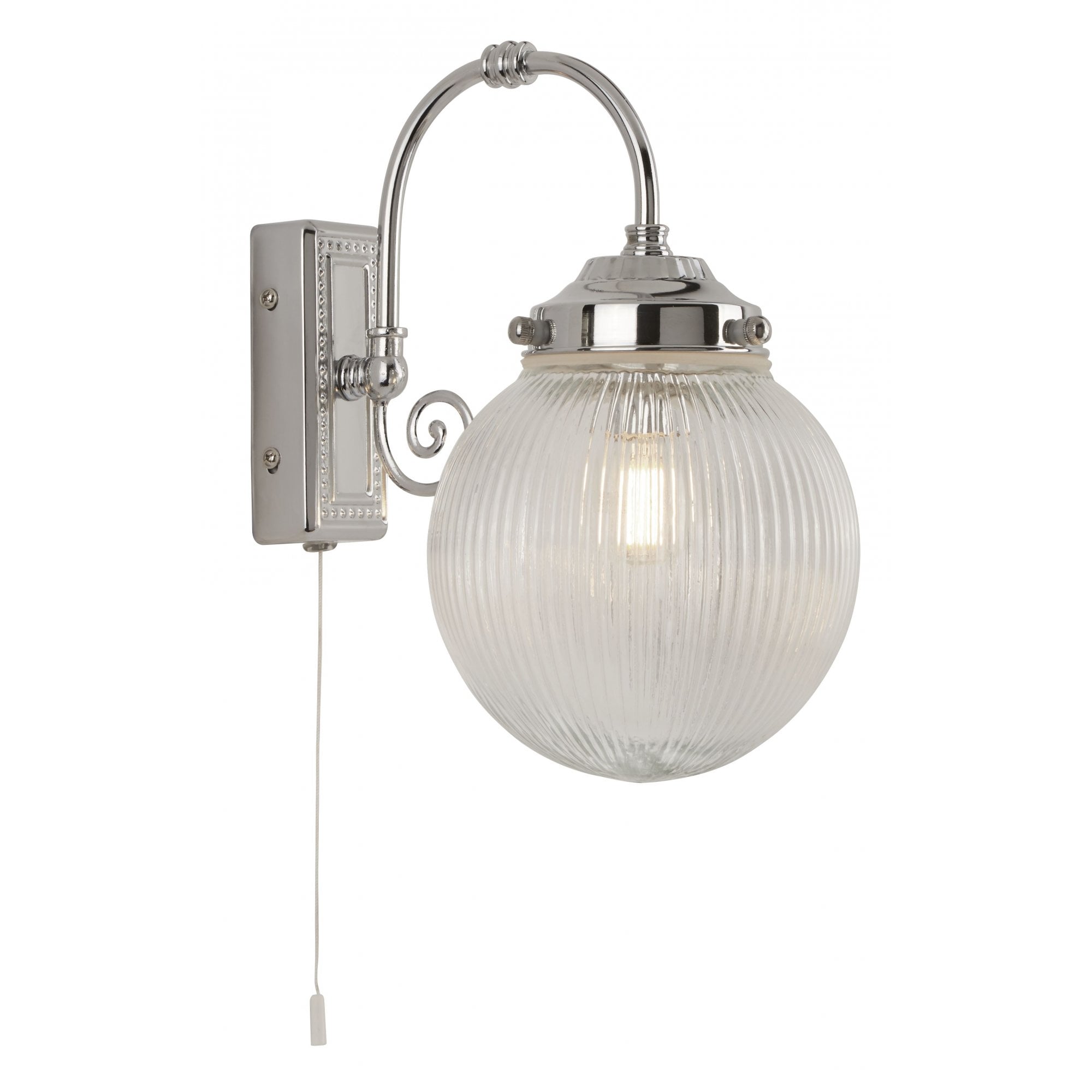 Belvue Single Bathroom Wall Light In Polished Chrome With Ribbed Glass 3259CC