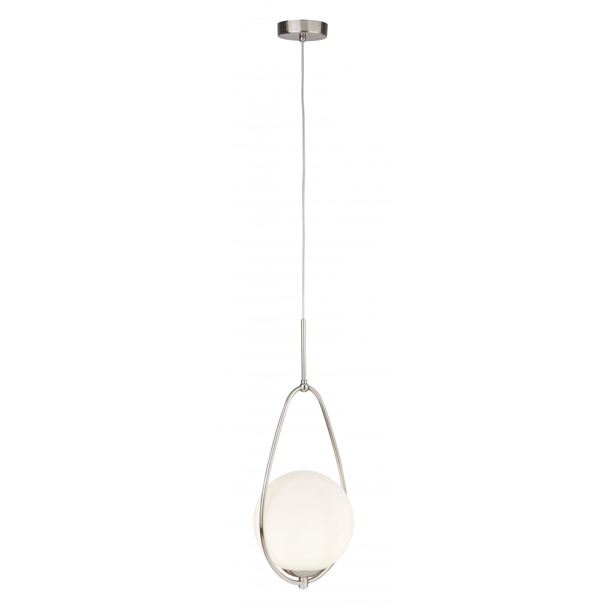Avalon Single Ceiling Pendant In Satin Silver Finish With Opal Glass 9171-1SS