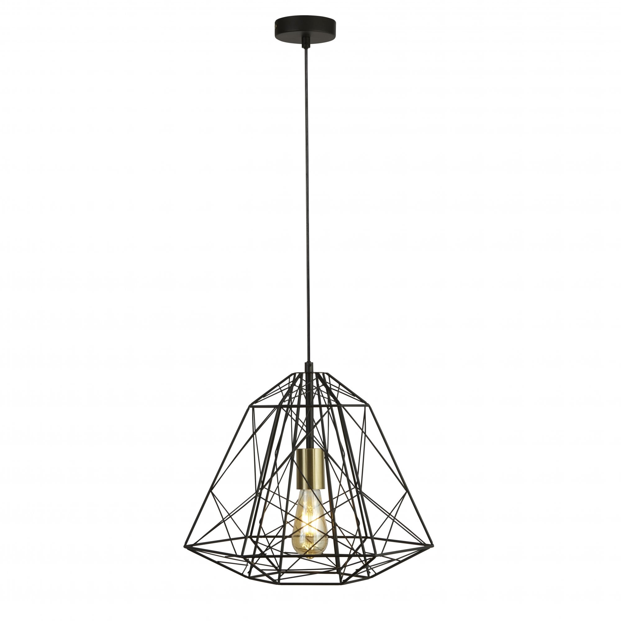 Geometric Cage Ceiling Pendant In Black Finish With Satin Brass Detail 7271BK