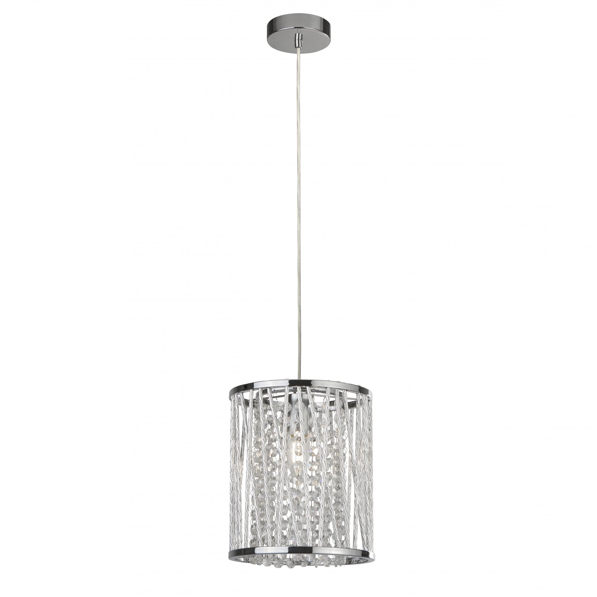Elise Single Ceiling Pendant Light In Chrome Finish With Crystal Drops 8831CC