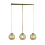 Linear 3 Light Ceiling Pendant In Antique Brass With Amber Glass Shades 1623-3AM