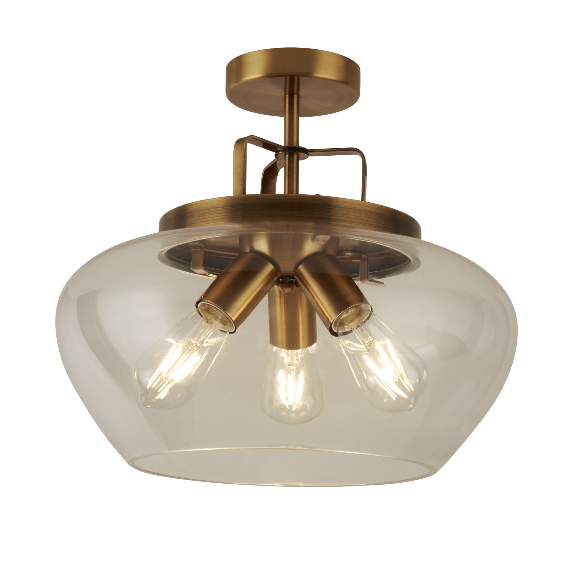 Boule 3 Light Flush Ceiling Light In Bronze With Clear Glass Shade 8973-3BZ