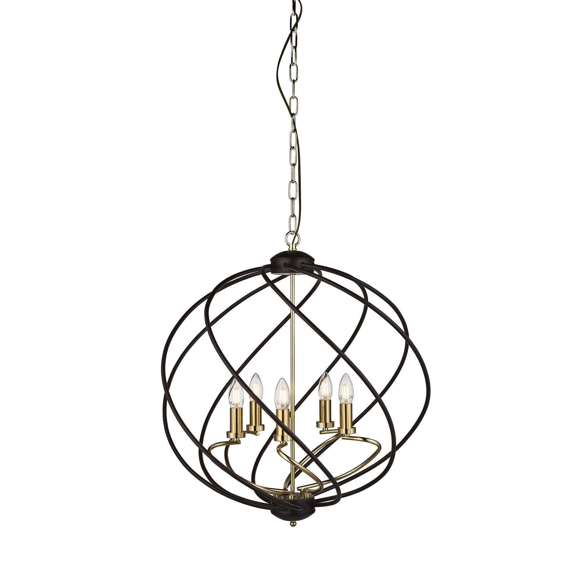 Flow Large Classic Ceiling Pendant Light In Black And Gold Finish 1805-5BK