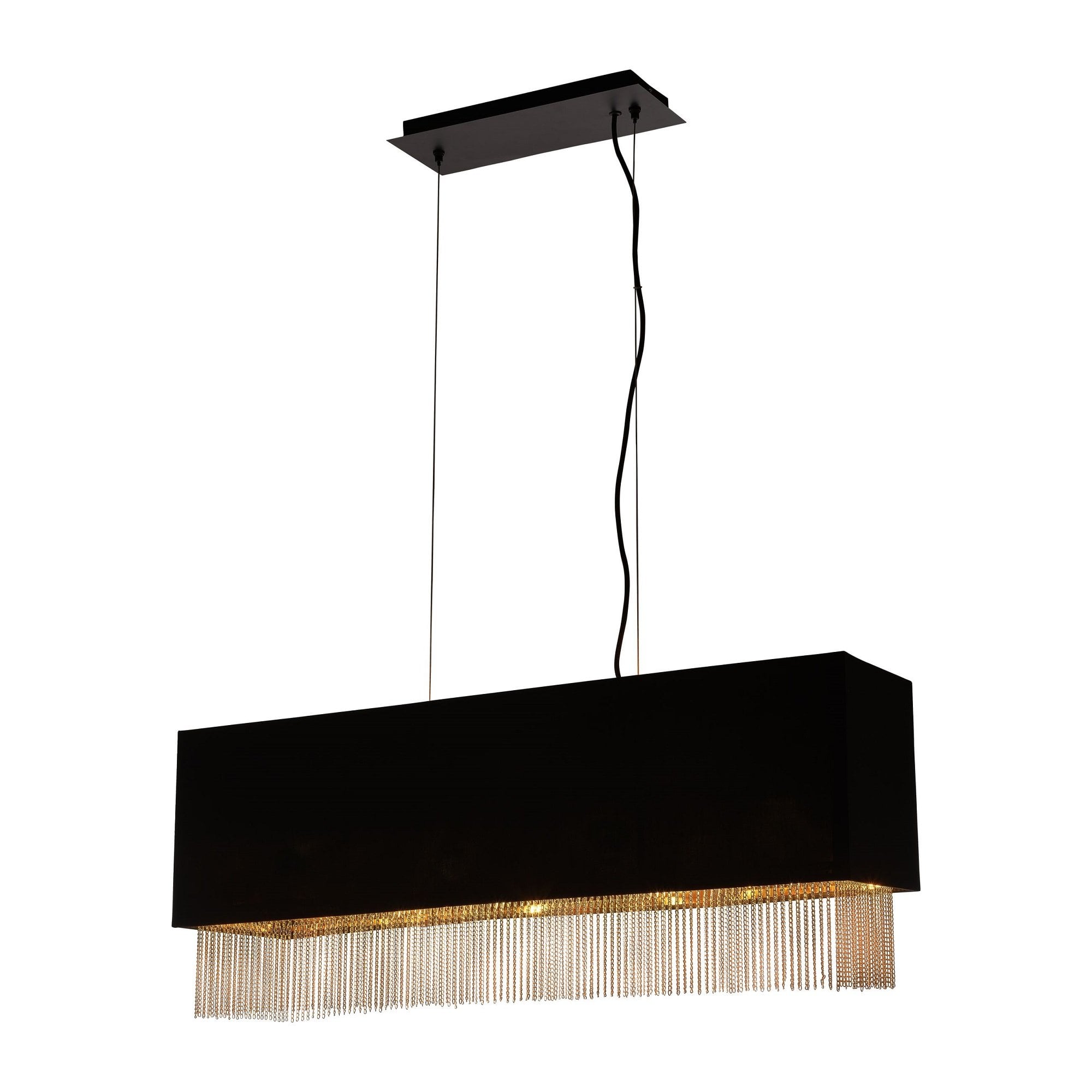 Fringe Rectangular Ceiling Pendant Light In Black And Gold Finish 8724-4BK