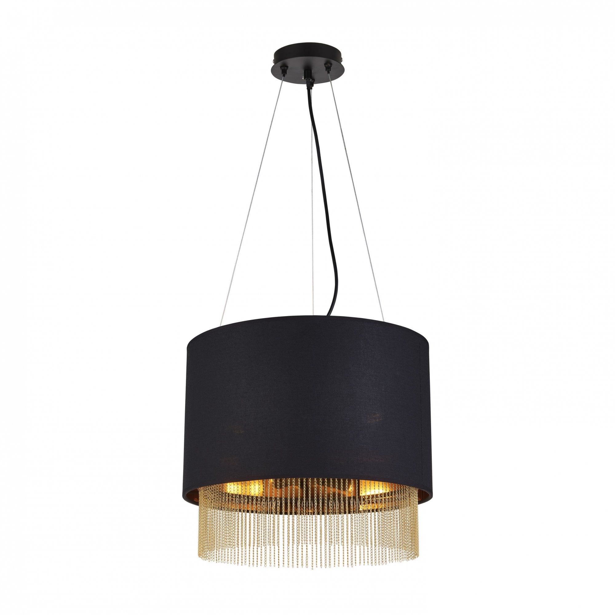 Fringe Round Ceiling Pendant Light In Black And Gold Finish 8723-3BK