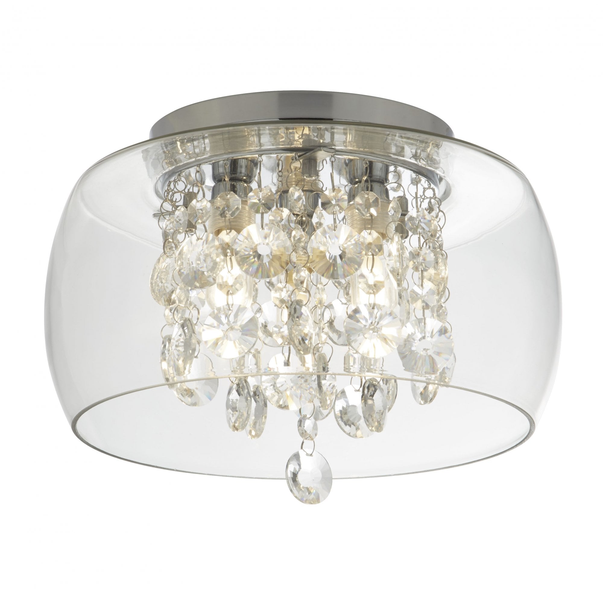 Stylish Bathroom Crystal Flush Ceiling Light In Polished Chrome Finish IP44 1773CC