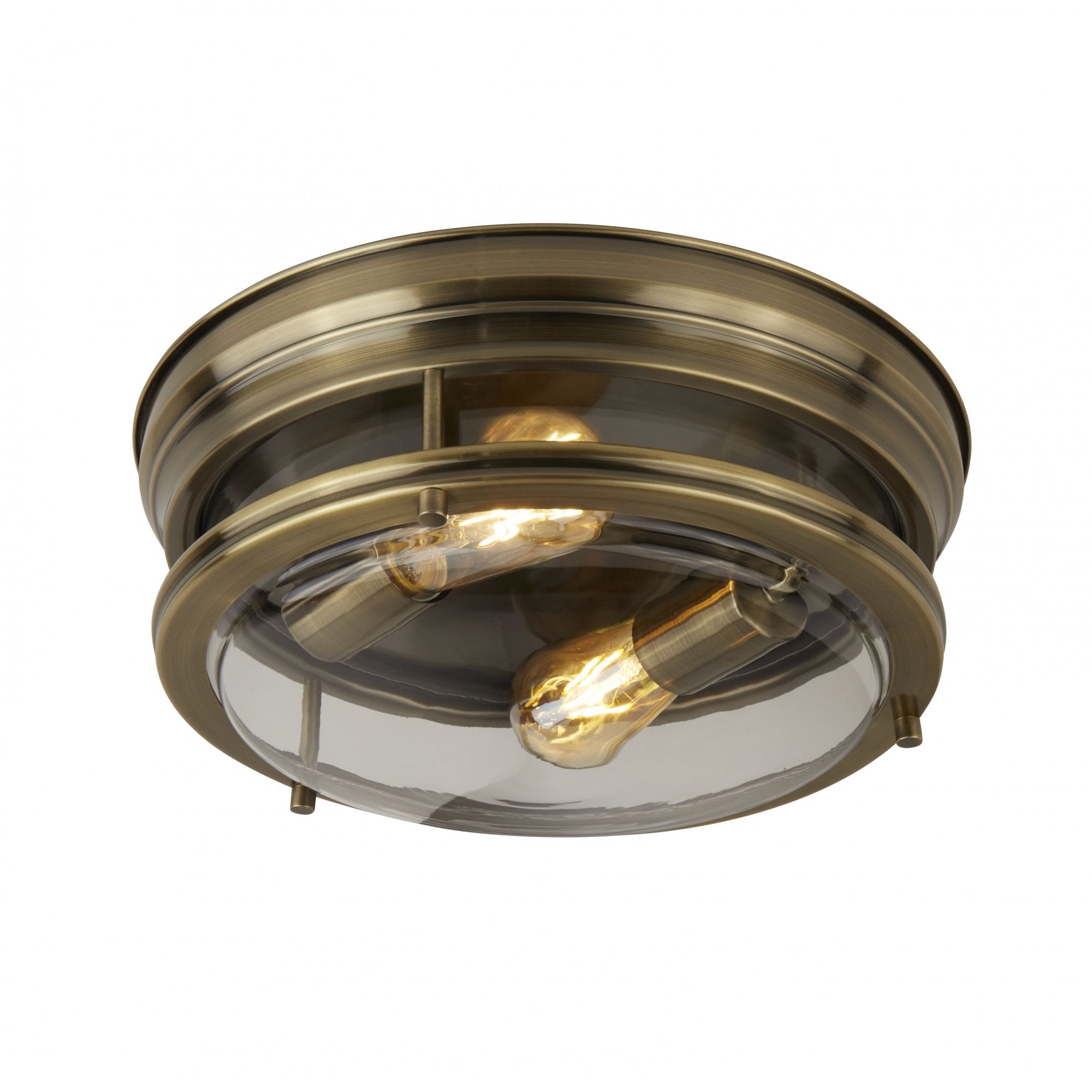 Edinburgh Flush Ceiling Light In Antique Brass Finish With Glass IP44 5182AB