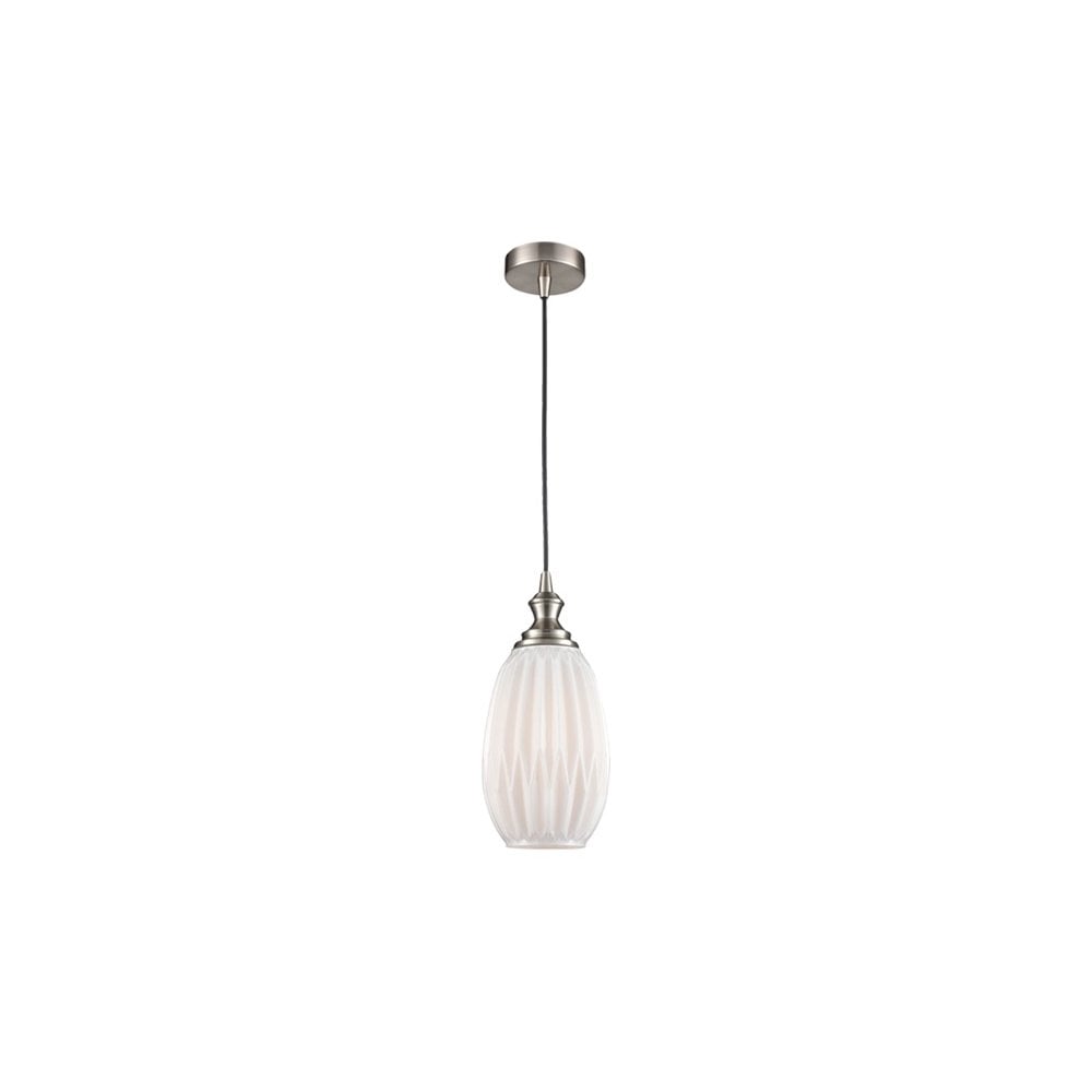 Modern Ceiling Pendant Light In Satin Nickel Finish With White Glass PCH204