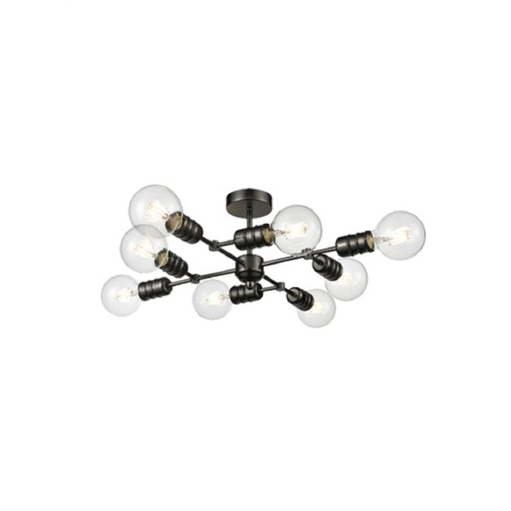 Impact Industrial 8 Light Semi Flush Ceiling Light In Gunmetal Finish FL2408-8