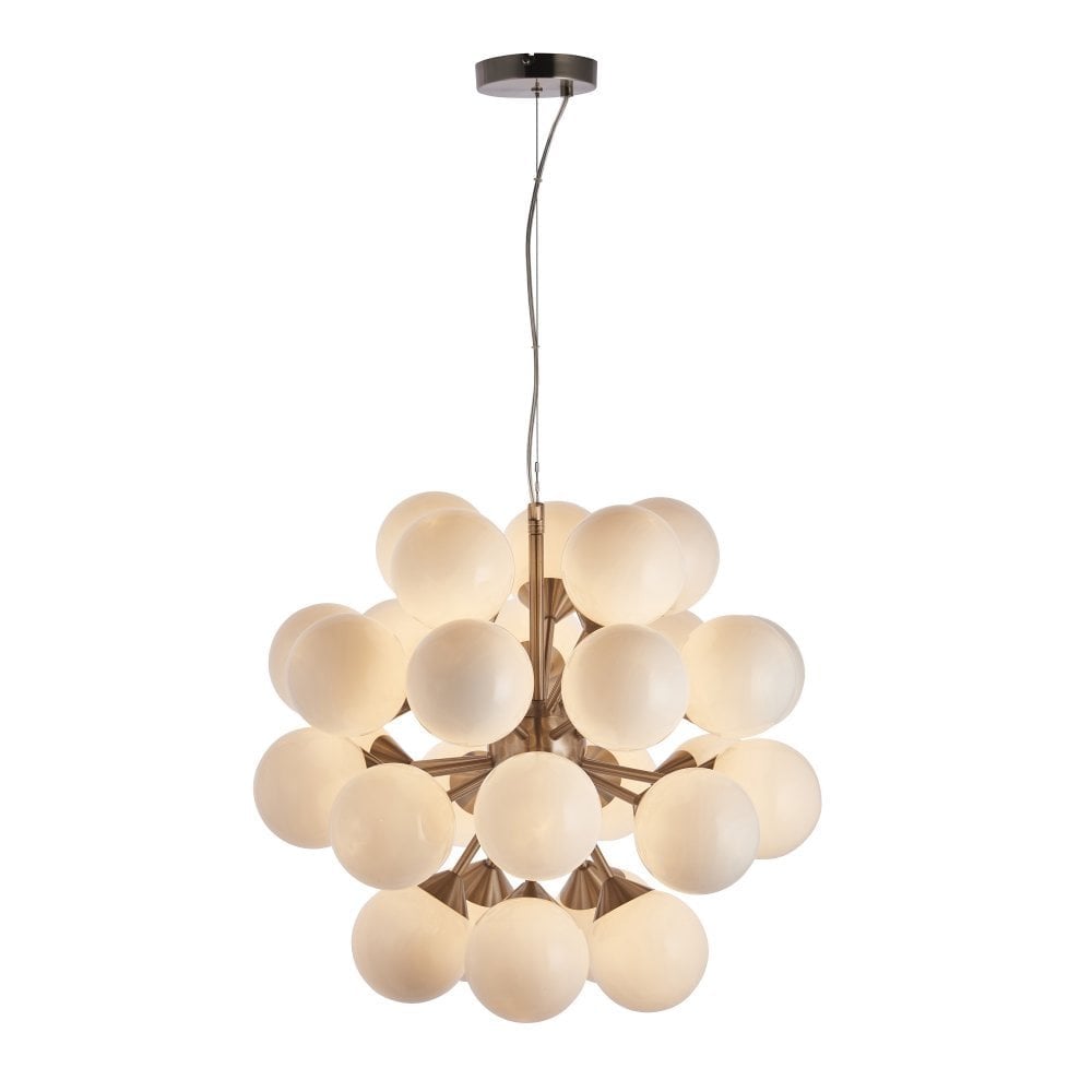 Oscar Modern Ceiling Pendant In Satin Nickel With Gloss White Glass Shades 77587