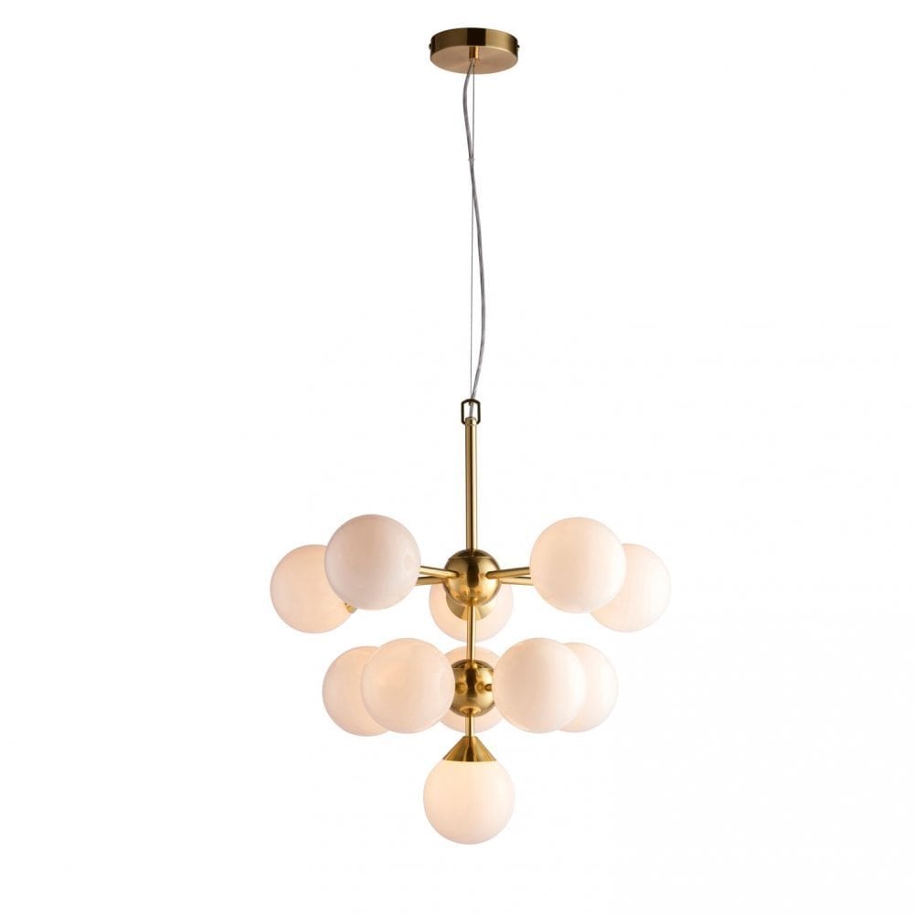 Oscar Modern Ceiling Pendant Light In Brushed Brass With White Glass Shades 76500
