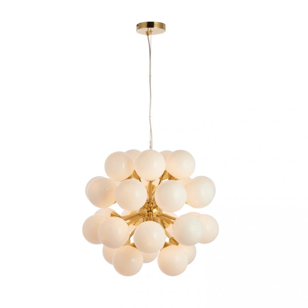Oscar Modern Ceiling Pendant Light In Brushed Brass With White Glass Shades 76499