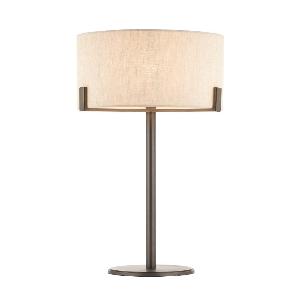 Hayfield Table Lamp In Brushed Bronze Finish With Natural Linen Shade 72631