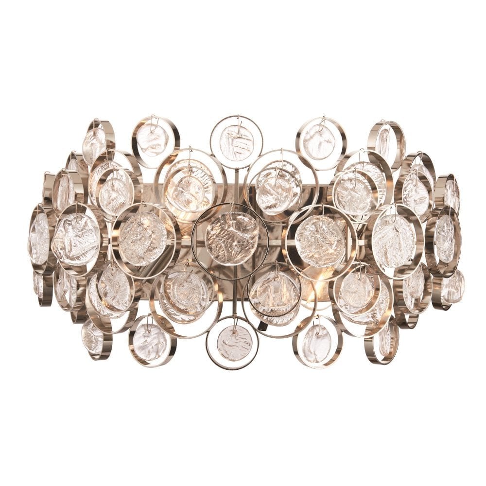 Marella Elegant 2 Light Wall Light In Bright Nickel With Clear Glass Decoration 76510