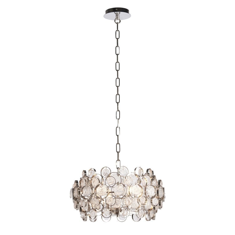 Marella Elegant 4 Light Ceiling Pendant Light In Bright Nickel With Glass Decoration 76509