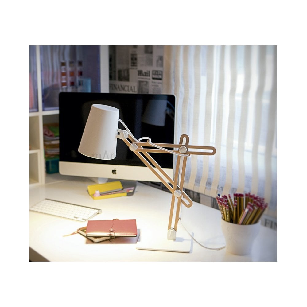 Looker Funky Table Lamp In White Finish And Beach Wood Detail M3615