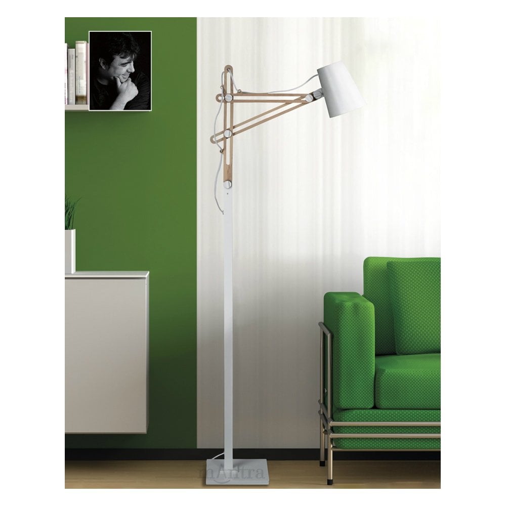 Looker Funky Floor Lamp In White Finish And Beach Wood Detail M3774