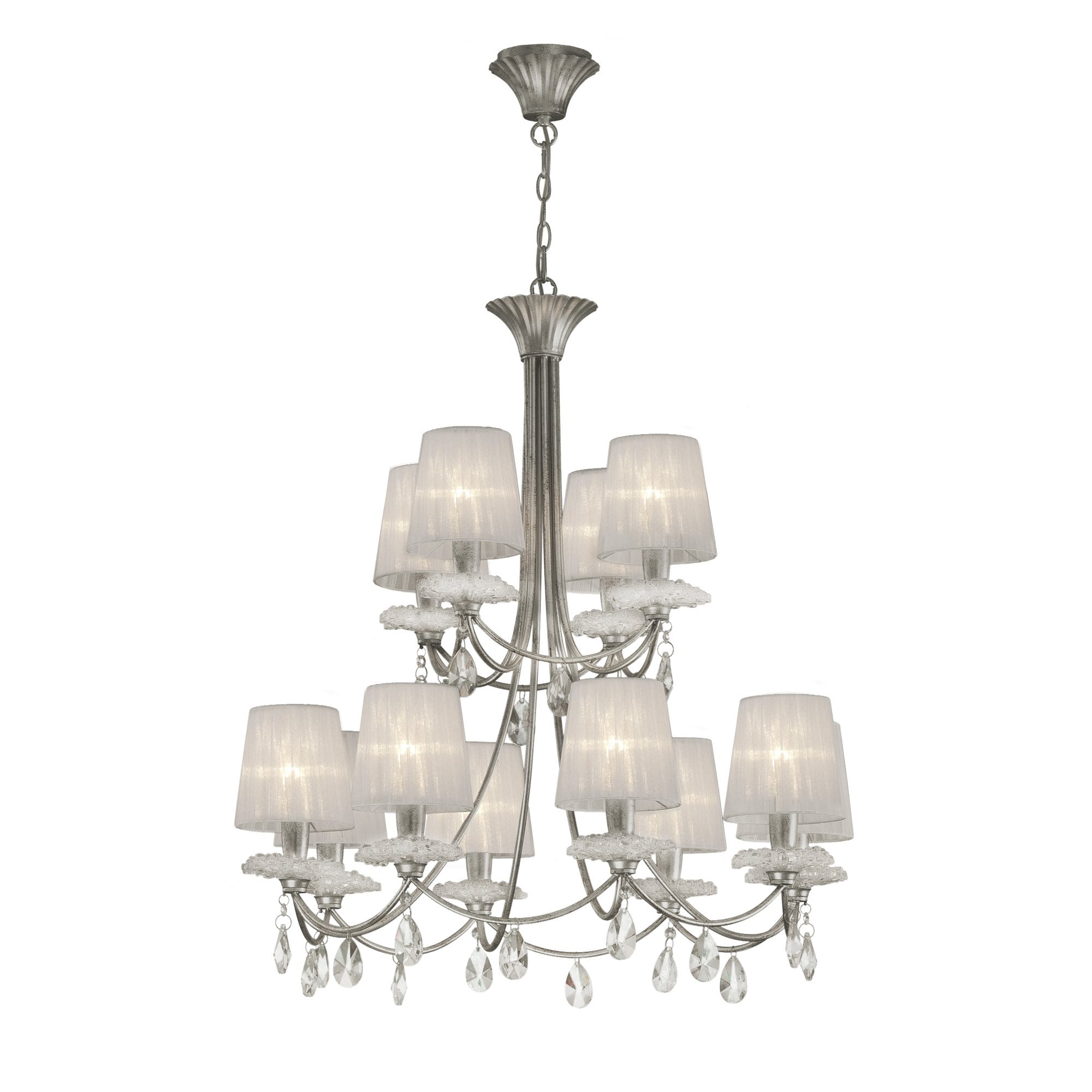 Sophie Contemporary 12 Light Ceiling Chandelier In Silver Finish With Crystal Drops M6300