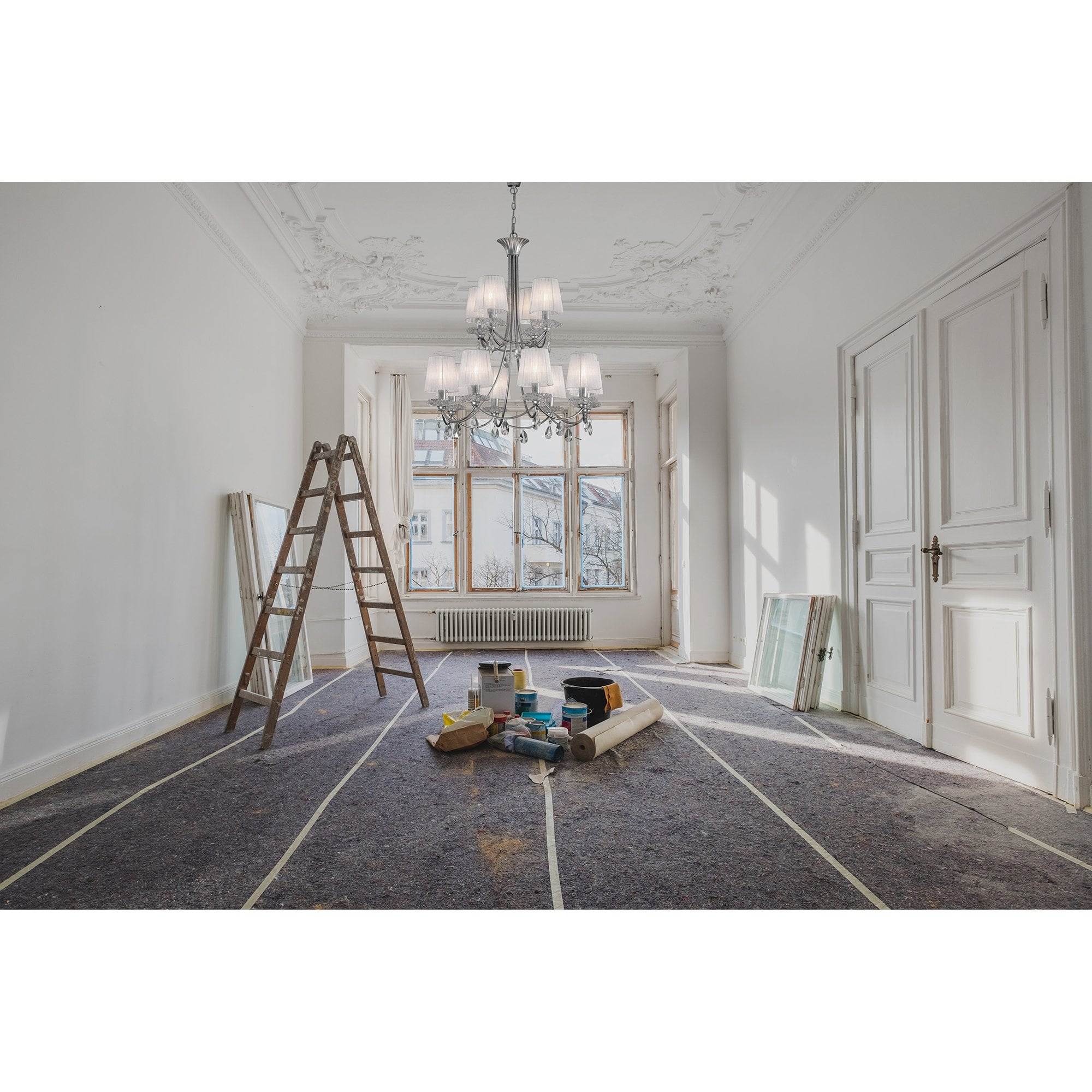 Sophie Contemporary 12 Light Ceiling Chandelier In Silver Finish With Crystal Drops M6300