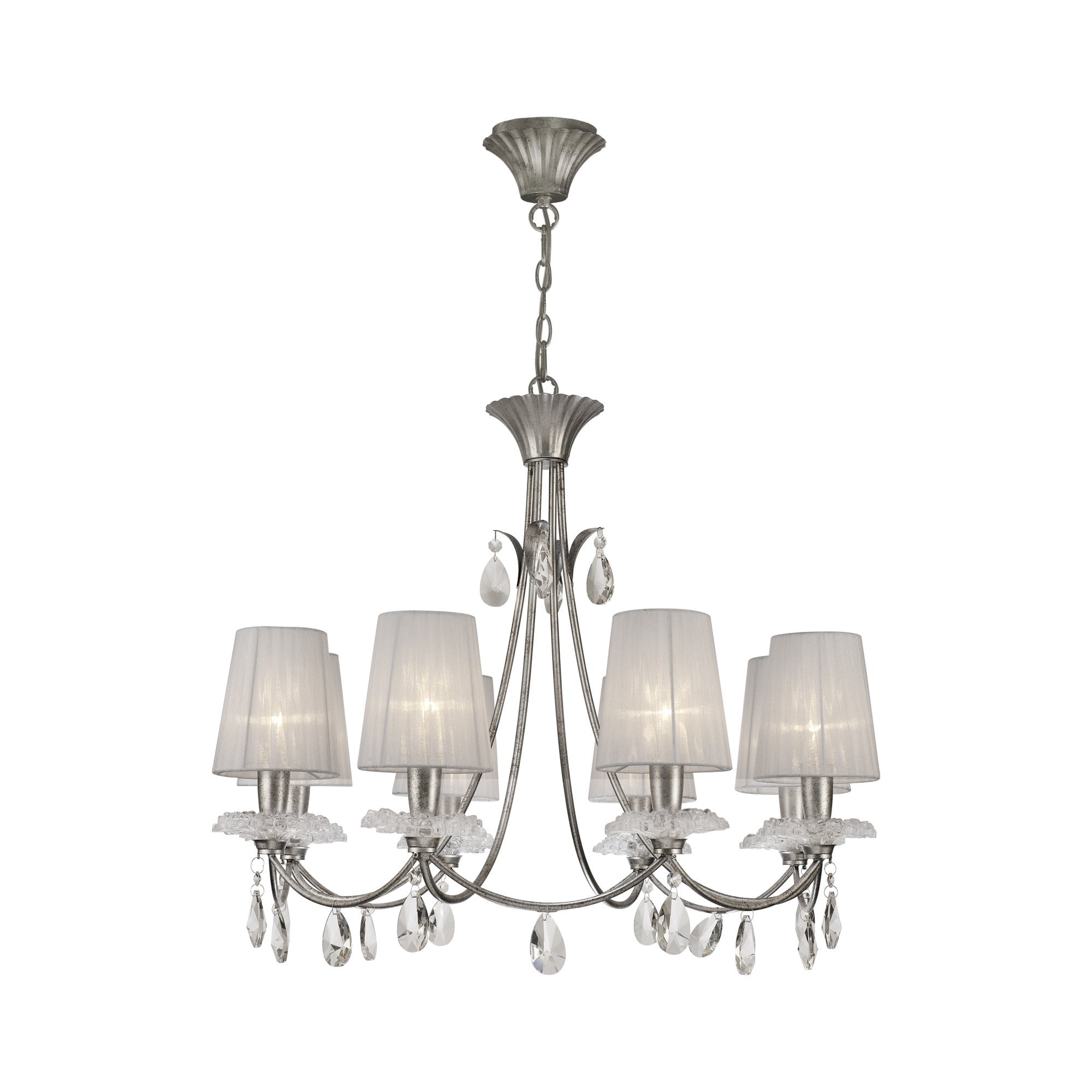 Sophie Contemporary 8 Light Ceiling Chandelier In Silver Finish With Crystal Drops M6301