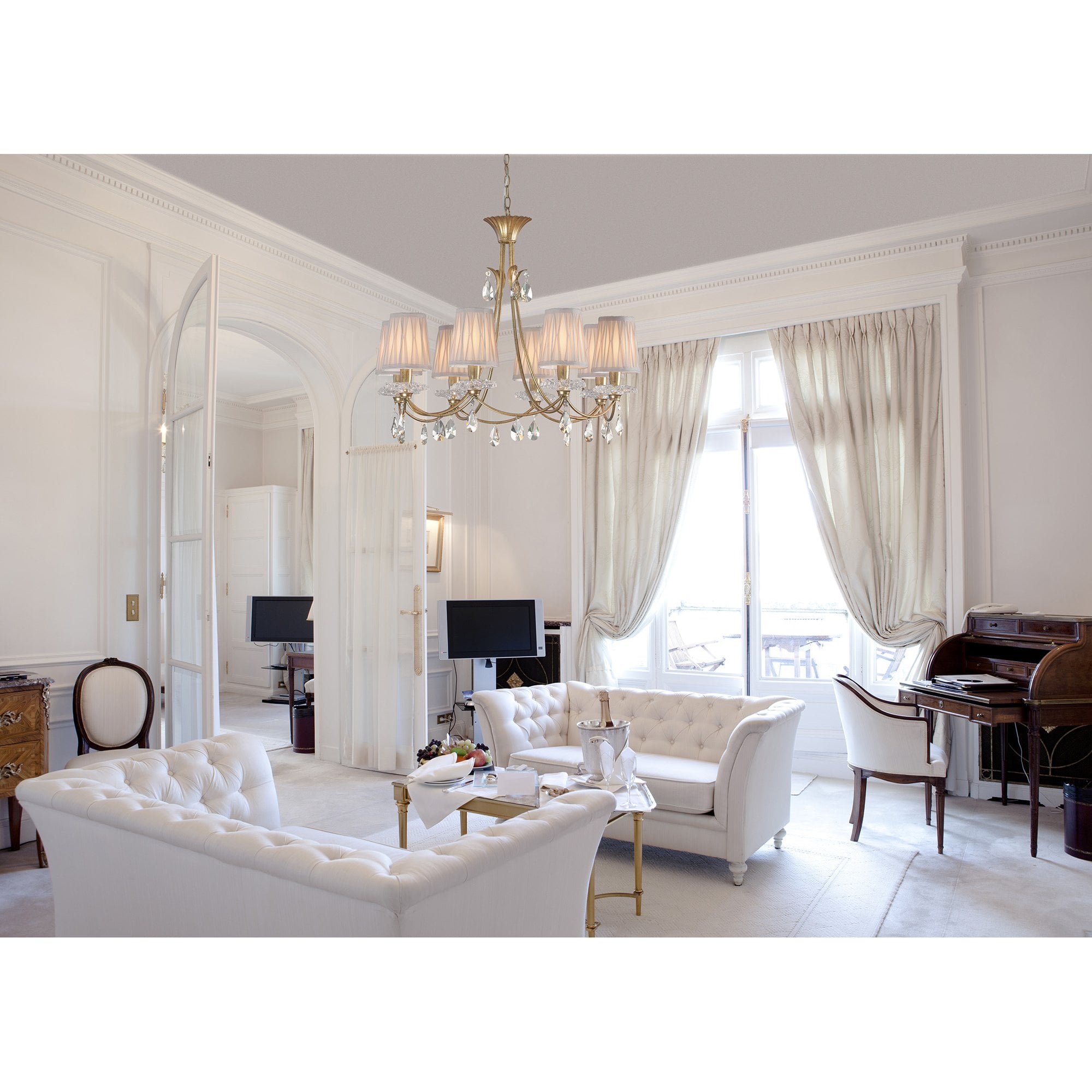 Sophie Traditional 8 Light Ceiling Chandelier In Gold Finish With Crystal Drops M6291