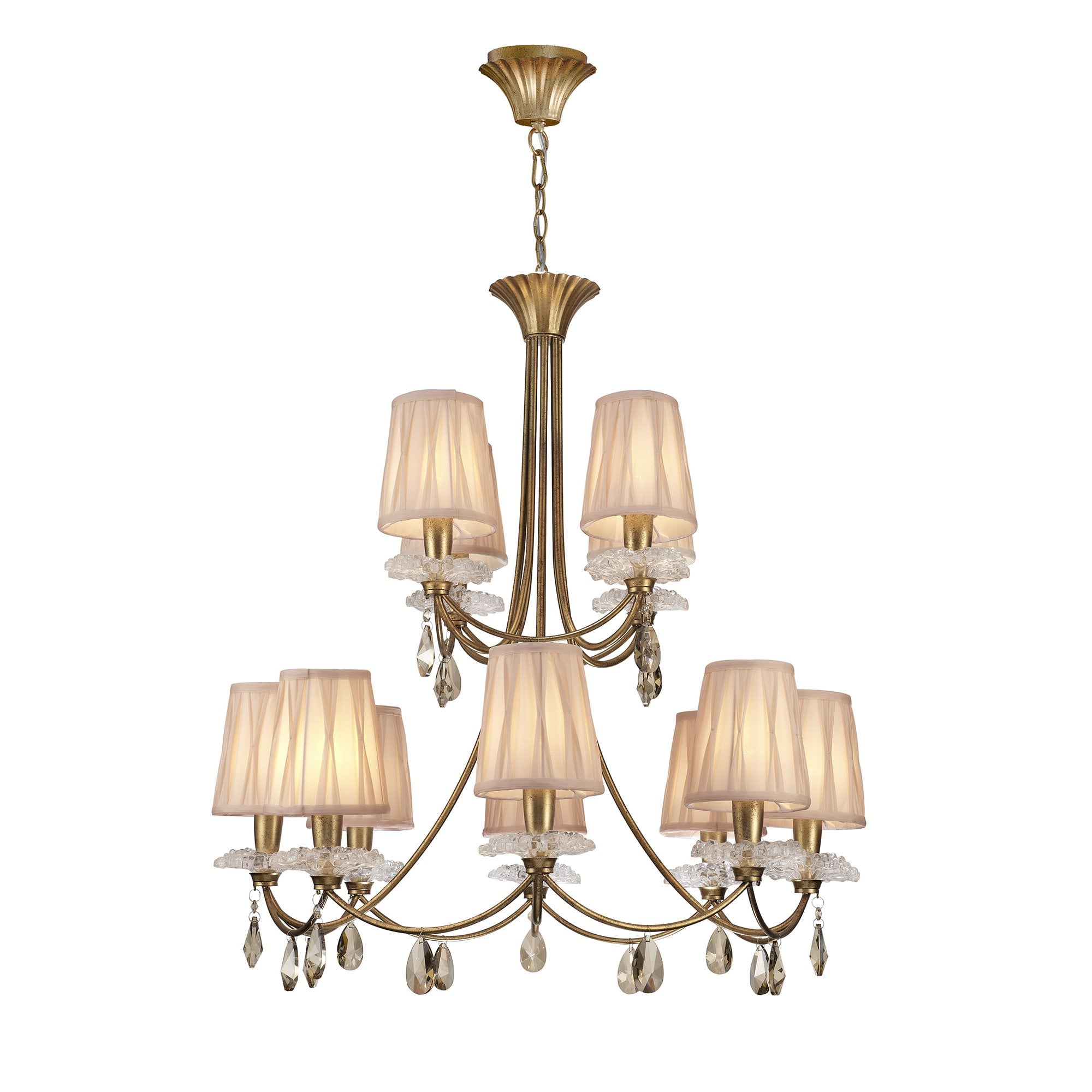 Sophie Traditional 12 Light Ceiling Chandelier In Gold Finish With Crystal Drops M6290