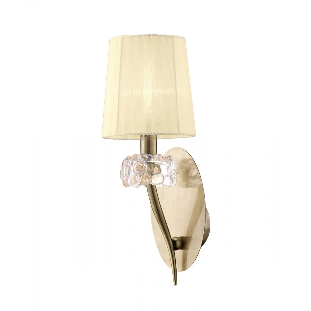 Loewe Elegant Single Wall Light In Antique Brass With Cream Organza Shade M4635AB/S