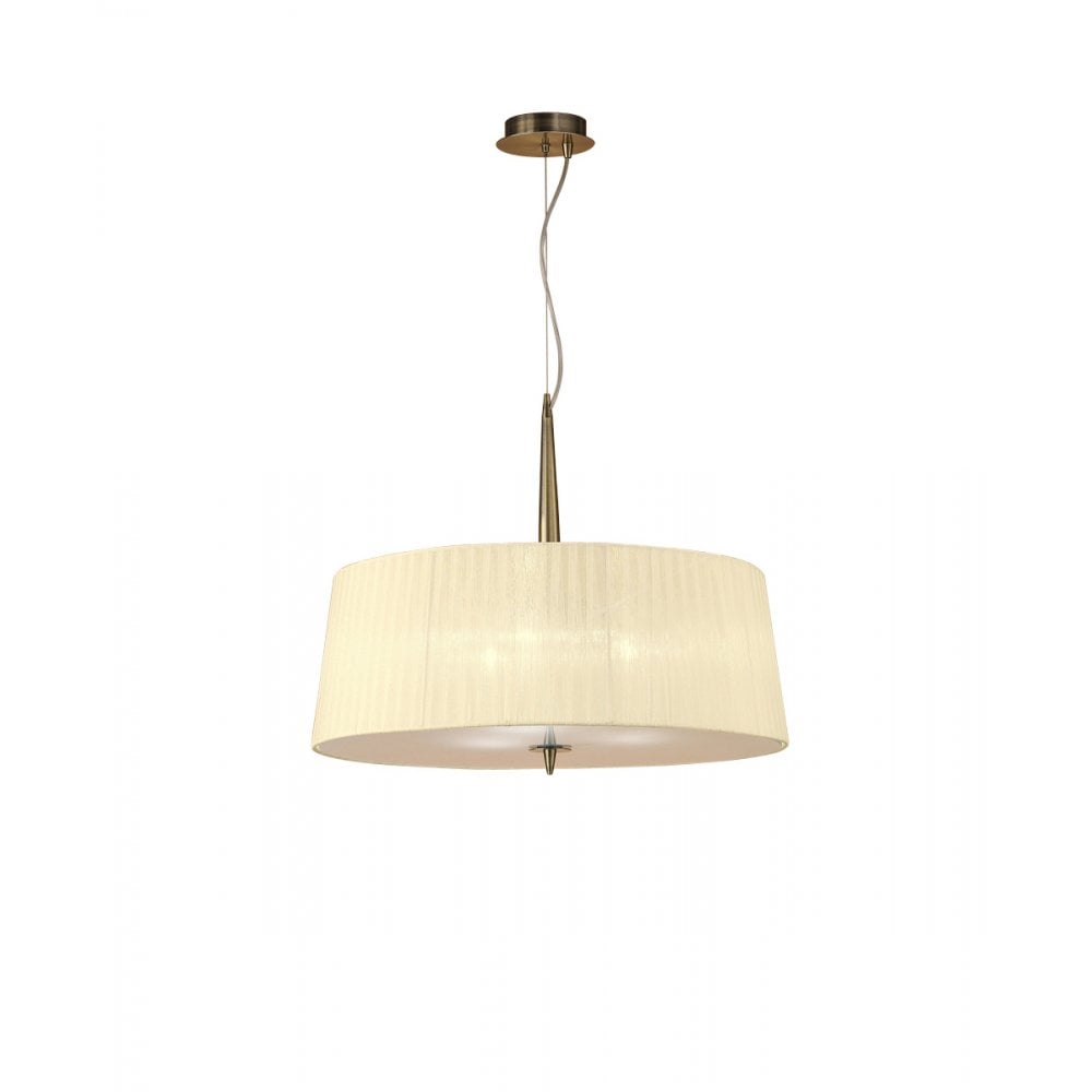 Loewe Elegant 3 Light Single Ceiling Pendant In Antique Brass With Organza Shade M4639AB