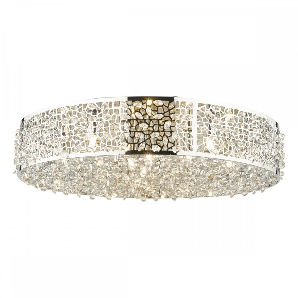 Kotaro Elegant 6 Light Flush Ceiling Light In Polished Chrome Finish With Crystal Beads KOT6450