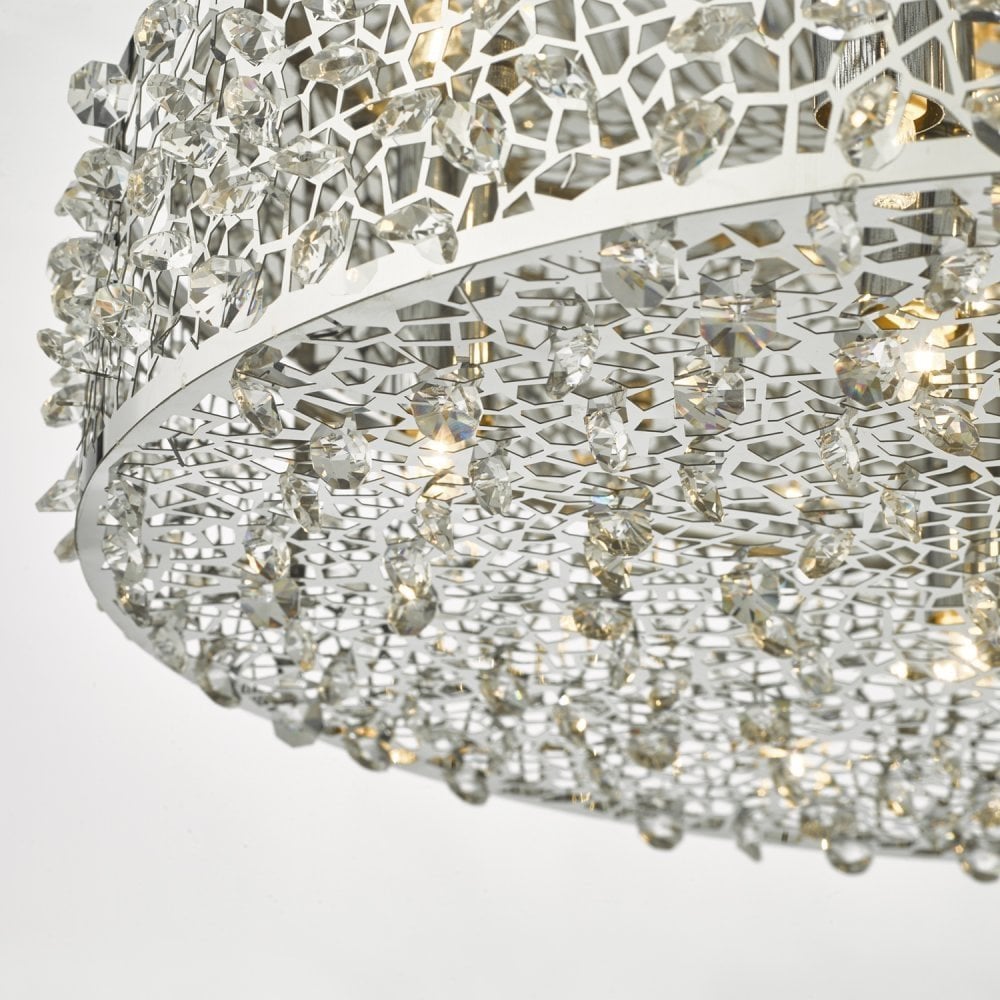 Kotaro Elegant 6 Light Flush Ceiling Light In Polished Chrome Finish With Crystal Beads KOT6450