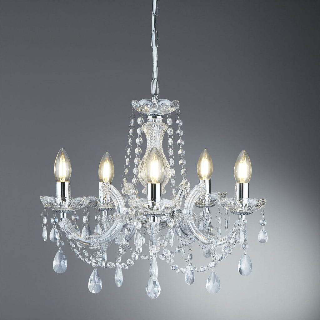 Marie Therese Classic 5 Light Ceiling Chandelier In Polished Chrome Finish 399-5