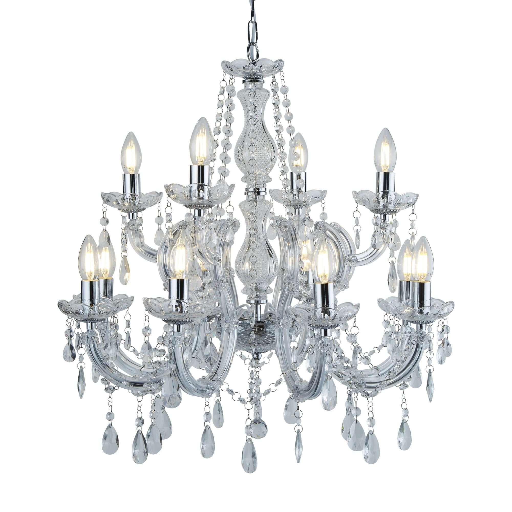 Marie Therese Classic 12 Light Ceiling Chandelier In Polished Chrome Finish 399-12