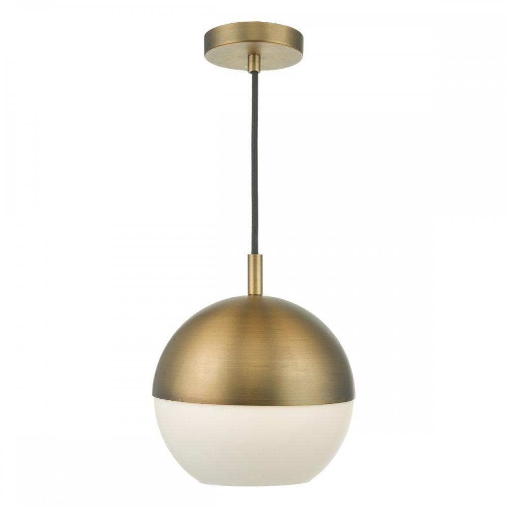 Andre Stylish Ceiling Pendant Light In Aged Brass With Opal Glass AND0142