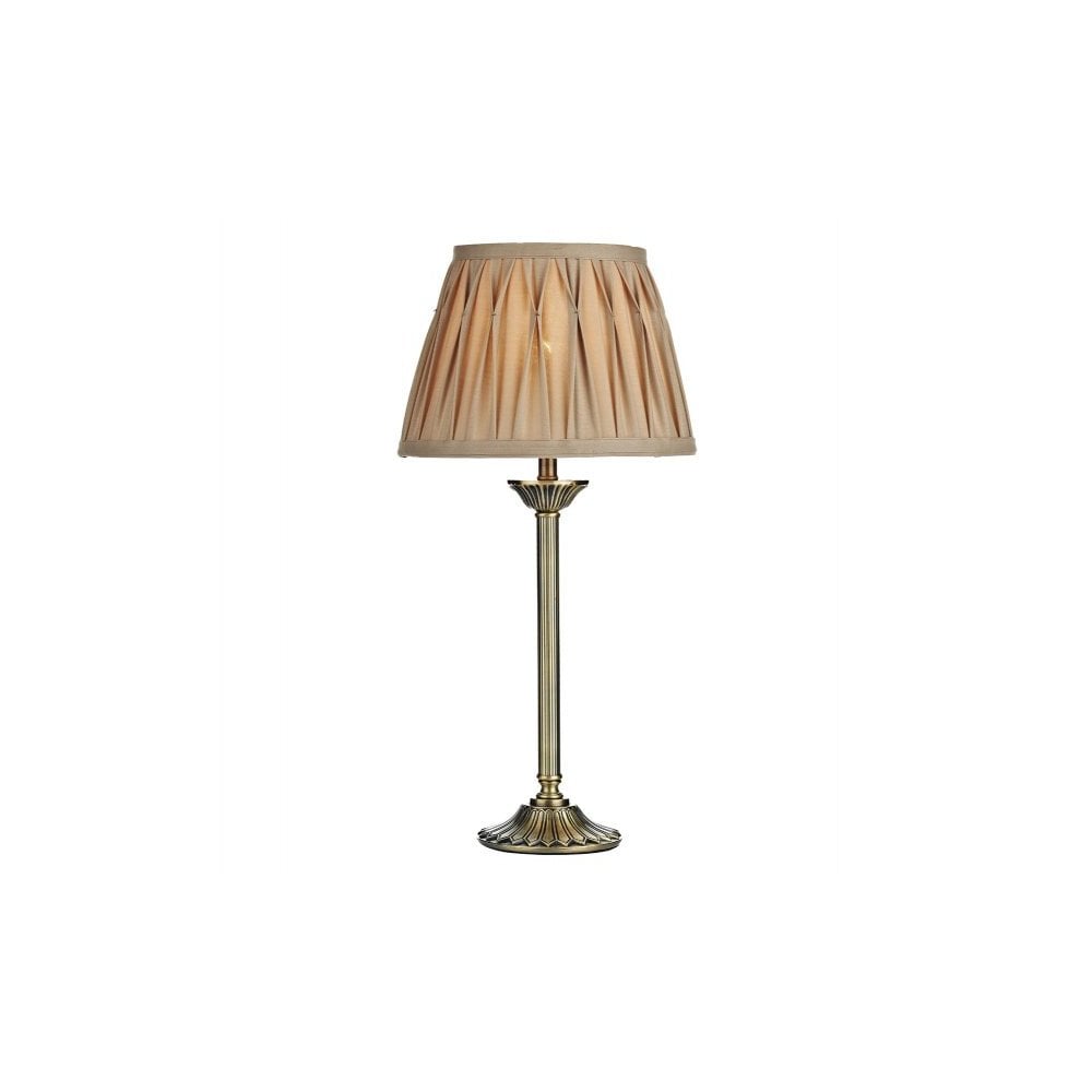 Hatton Table Lamp In Antique Brass Finish With Gold Faux Silk Shade HAT4275