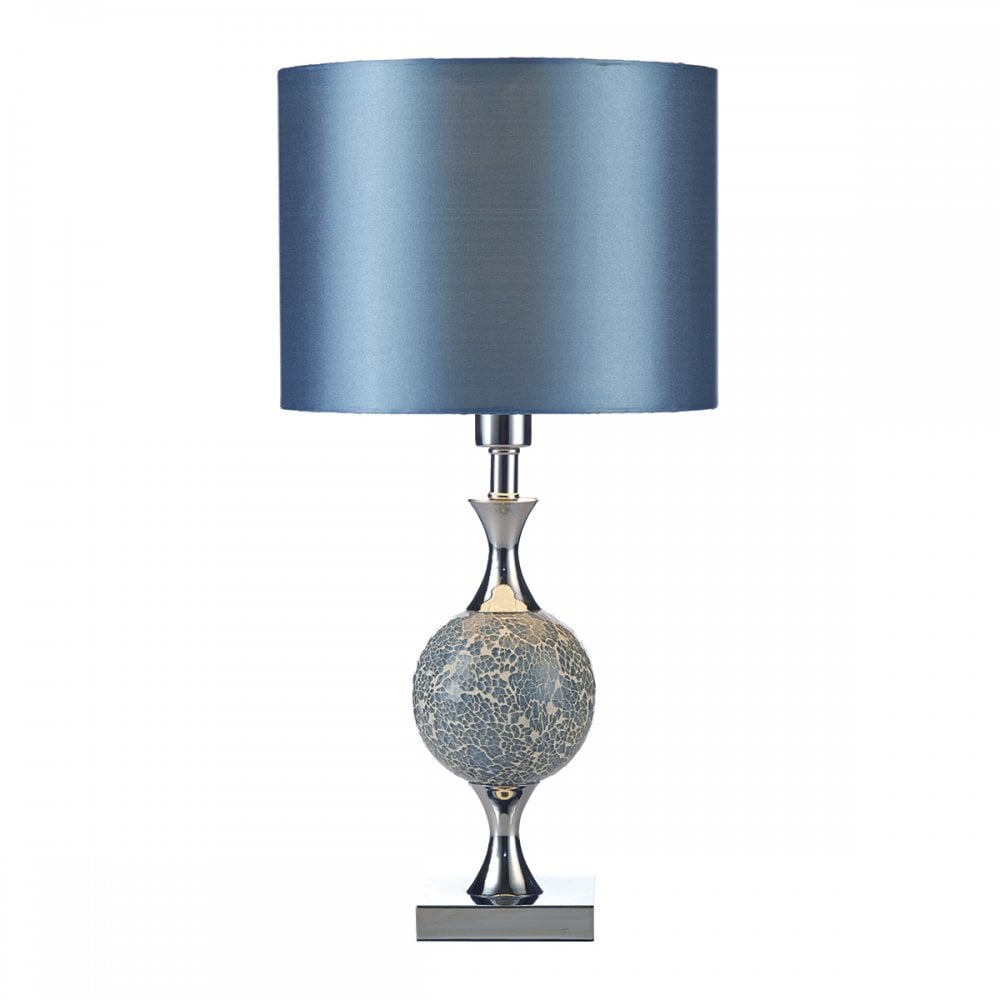 Elsa Table Lamp In Polished Chrome Finish With Blue Mosaic And Silk Shade ELS4223