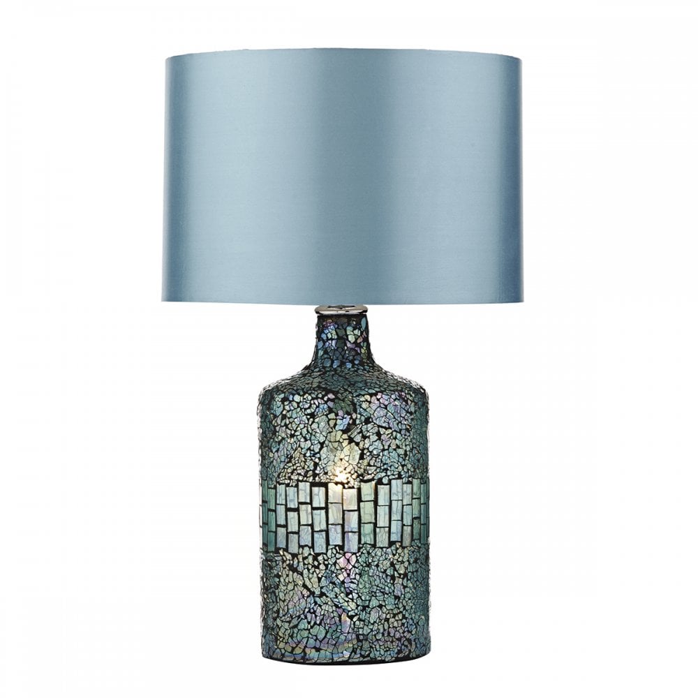 Guru Table Lamp In With Blue Mosaic Base And Silk Shade GUR4223