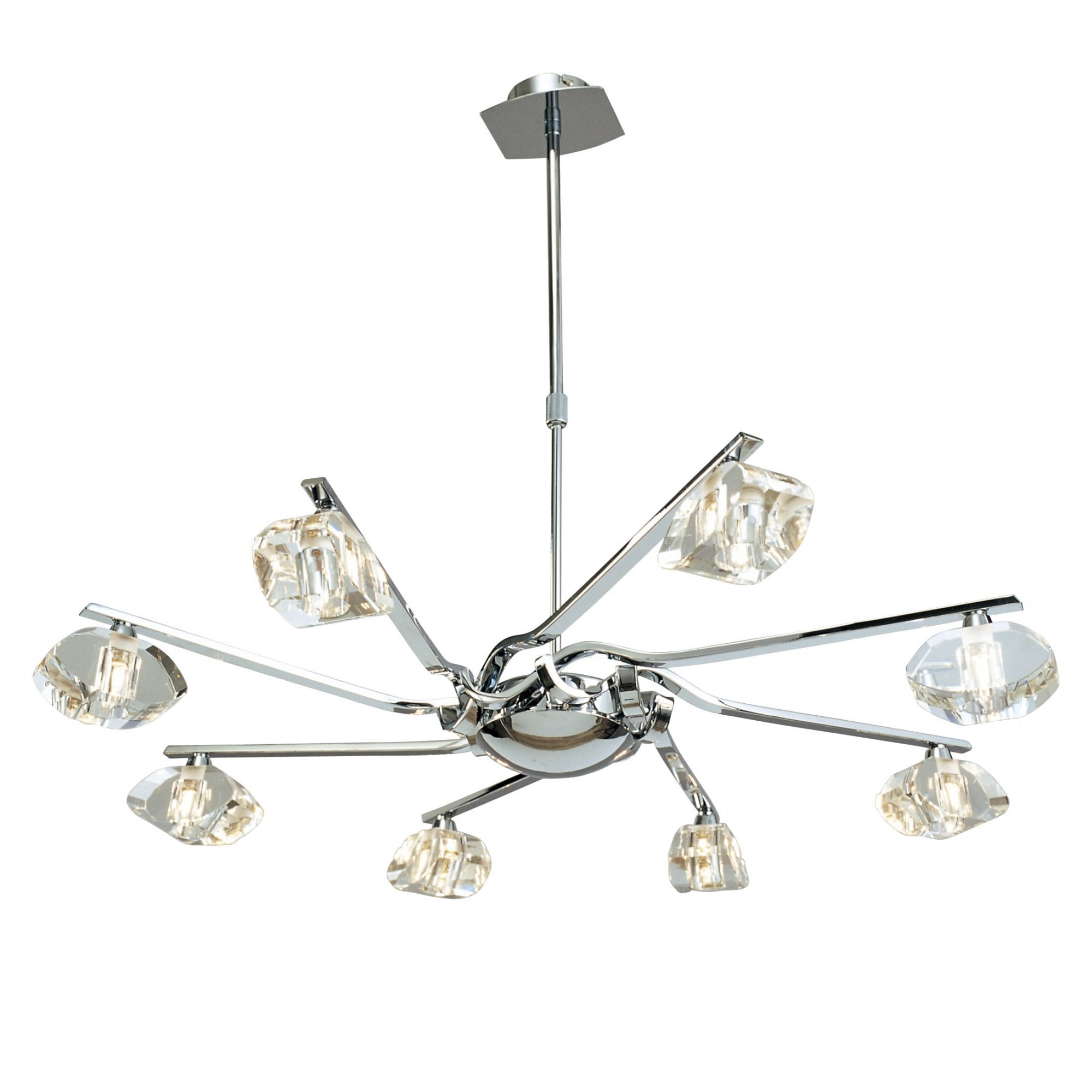 Alfa 8 Light Telescopic Ceiling Light In Chrome Finish With Optical Glass Shades M0410