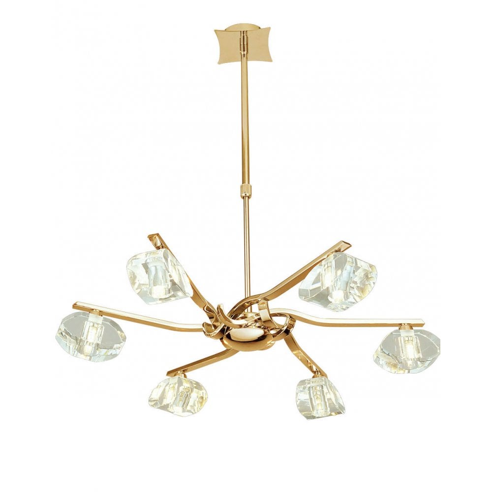 Alfa 6 Light Telescopic Ceiling Light In French Gold With Crystal Glass Shade M0551FG