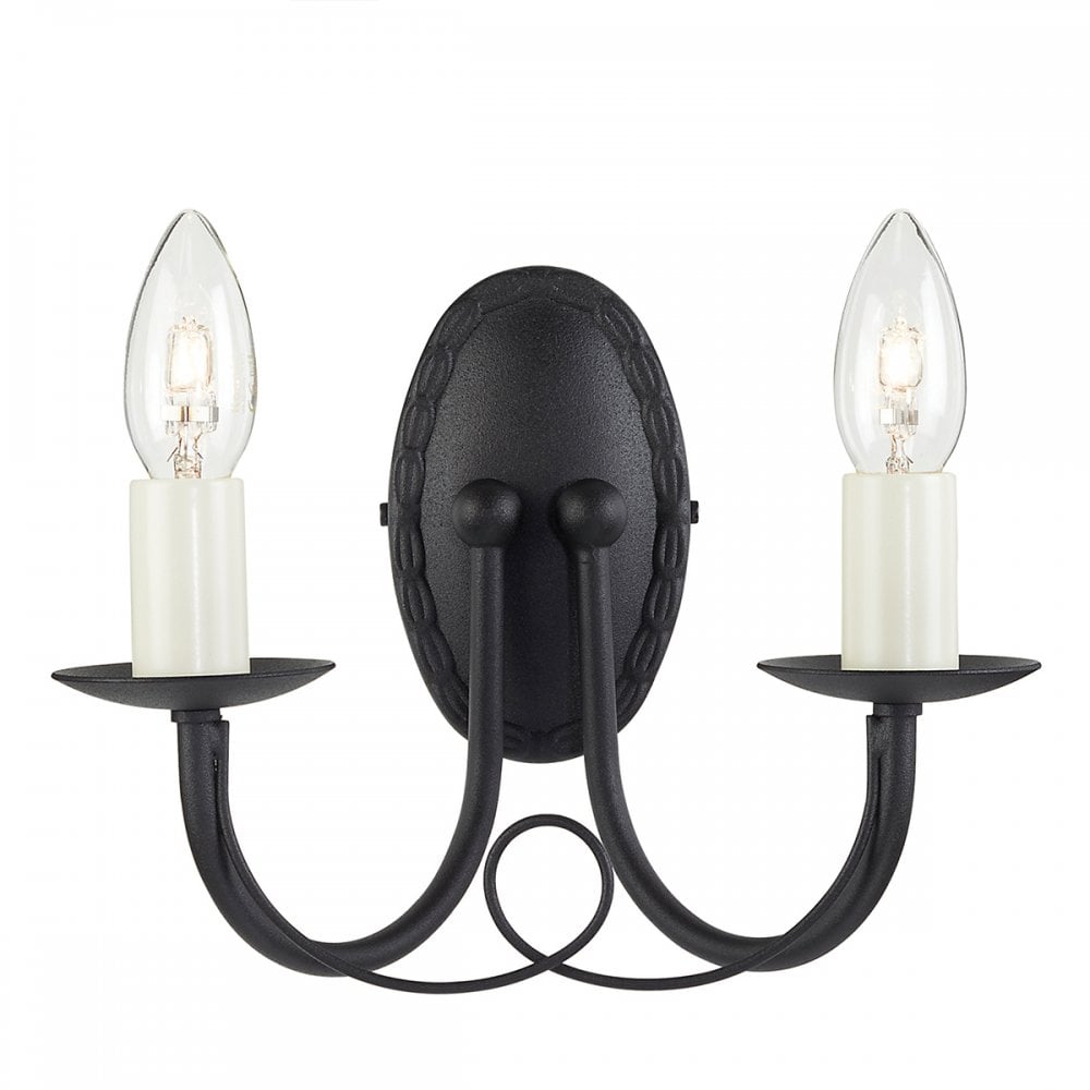 Minster Country Rustic 2 Light Wall Light In Black Finish MN2 BLACK