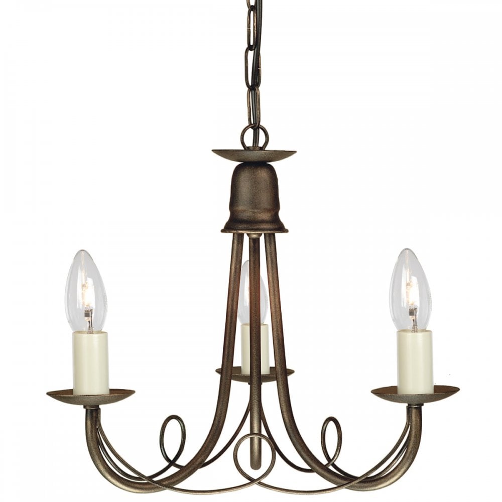Minster 3 Light Ceiling Chandelier In Black And Gold Finish MN3-BLK-GOLD