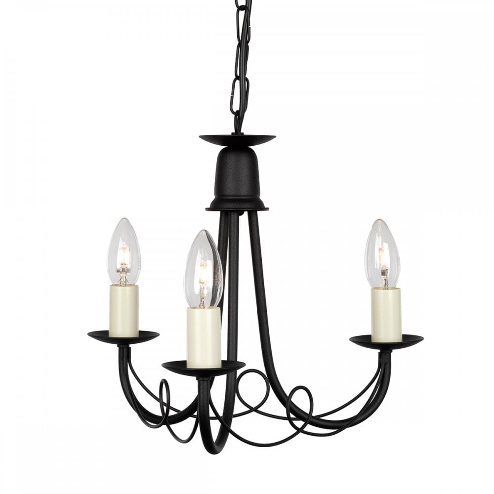 Minster 3 Light Ceiling Chandelier In Black Finish MN3-BLACK